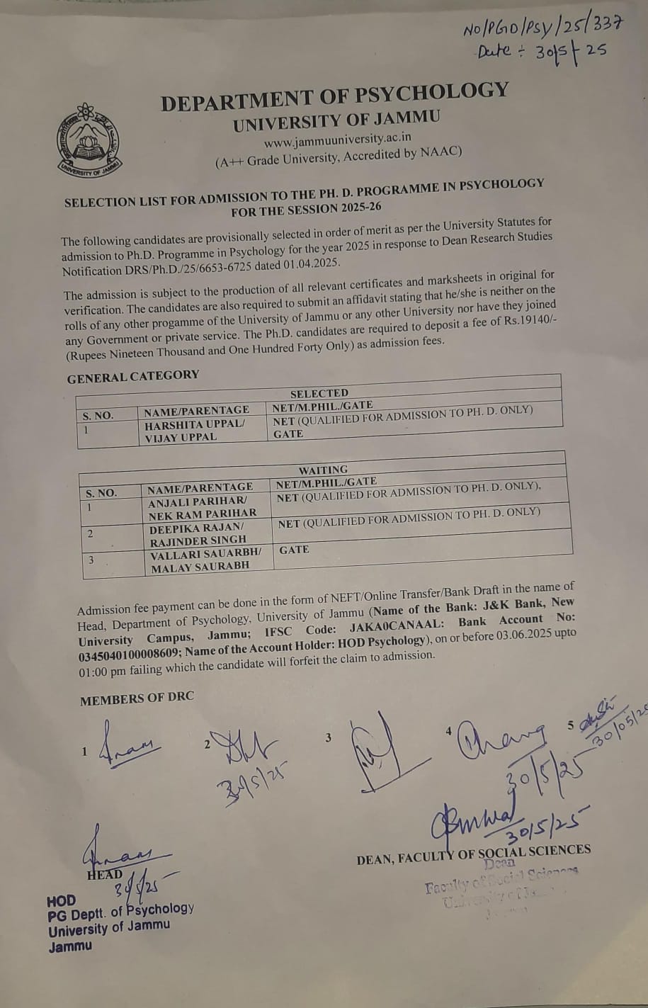 PH D NOTIFICATION