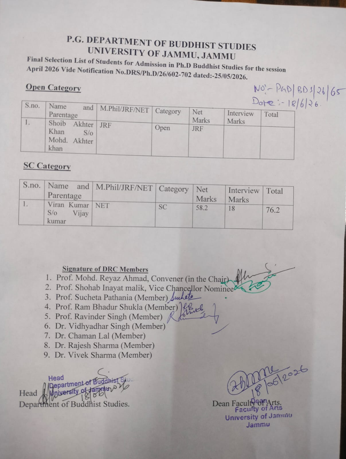 Phd Selection List Session April 2026