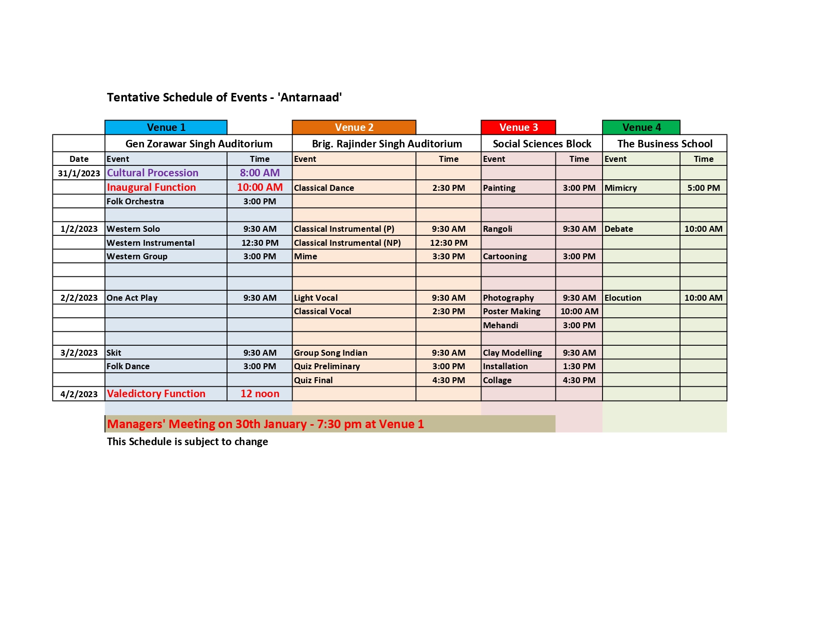 Tentative Schedule